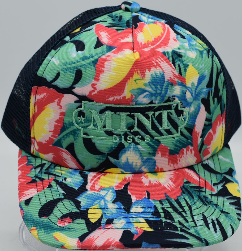 Hawaiian Flower Foamy Trucker Hat – Navy