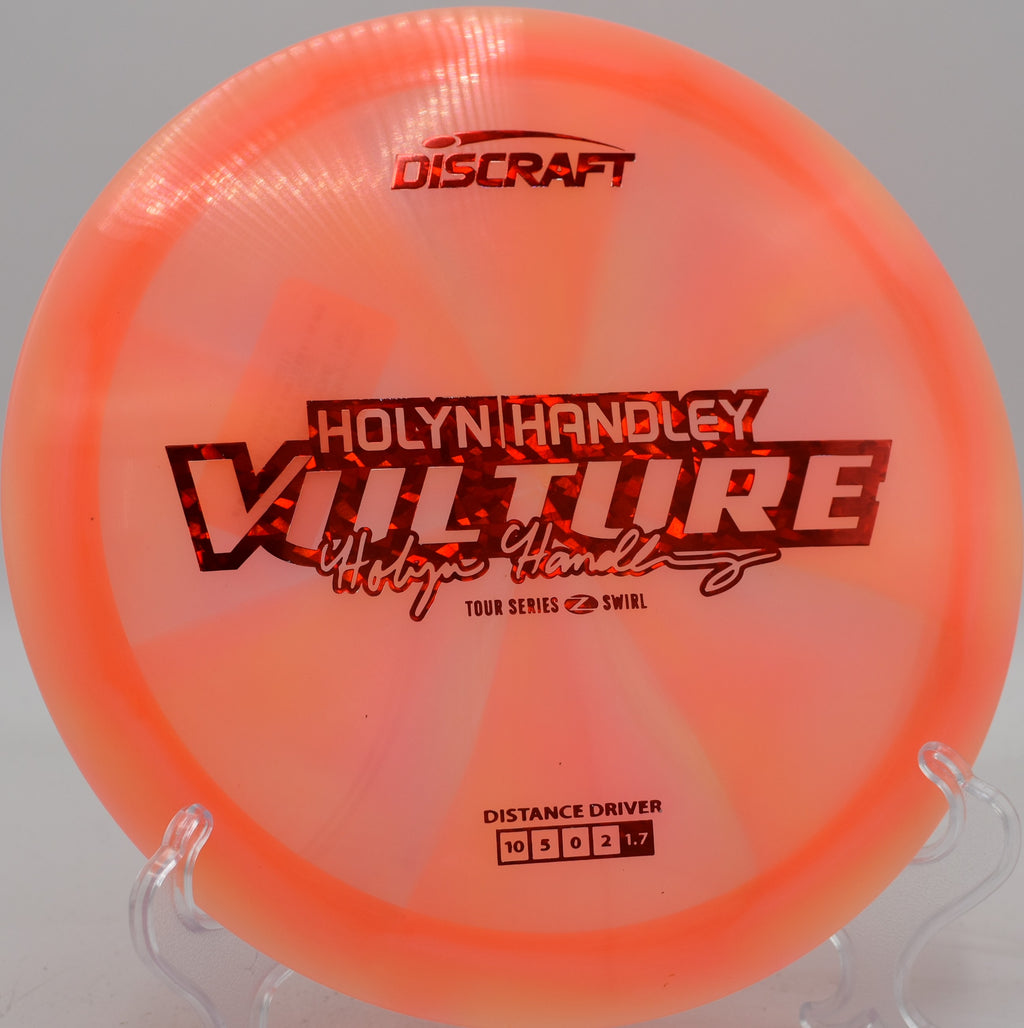 Discraft Z Swirl Vulture gliding long on a controlled hyzer at Maple Hill in Massachusetts.