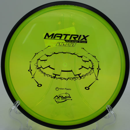 An MVP Proton Matrix landing softly on the green at Three Rivers Disc Golf Course in Kelso, Washington.