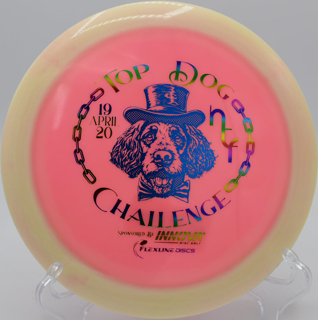 Proto Glow Halo Star Destroyer TFR edition glowing brightly on a hyzer at Hornets Nest Disc Golf Course in Charlotte, North Carolina.