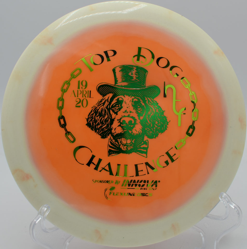 Innova TFR Proto Glow Halo Star Destroyer glowing rim disc bombing long distance at Blue Ribbon Pines Disc Golf Course in East Bethel, Minnesota.