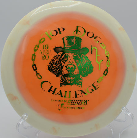 Innova TFR Proto Glow Halo Star Destroyer glowing rim disc bombing long distance at Blue Ribbon Pines Disc Golf Course in East Bethel, Minnesota.