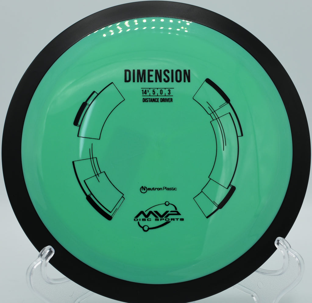 Neutron Dimension resting on gravel near the tee pad at Idlewild Disc Golf Course in Burlington, Kentucky, perfect for forehand power shots.