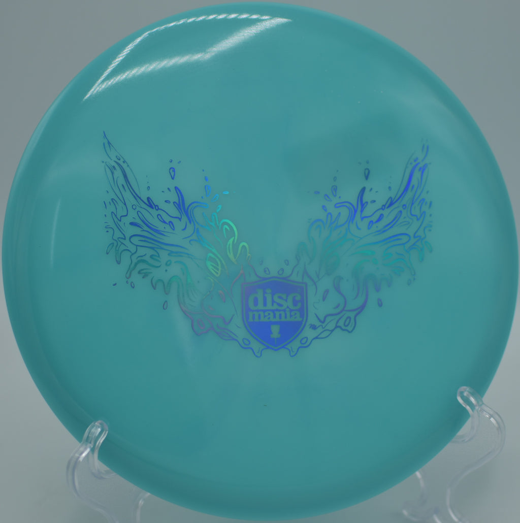 Discmania Neo Lumen Founder glowing turnover midrange gliding through Maple Hill Disc Golf Course, Leicester MA