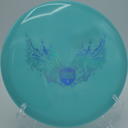 Discmania Neo Lumen Founder glowing turnover midrange gliding through Maple Hill Disc Golf Course, Leicester MA