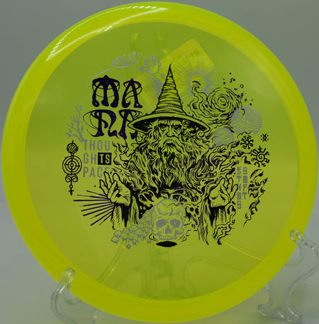 Ethos Soft Mana holding a dead-straight line through wooded fairways at Flip City Disc Golf Park in Shelby, Michigan