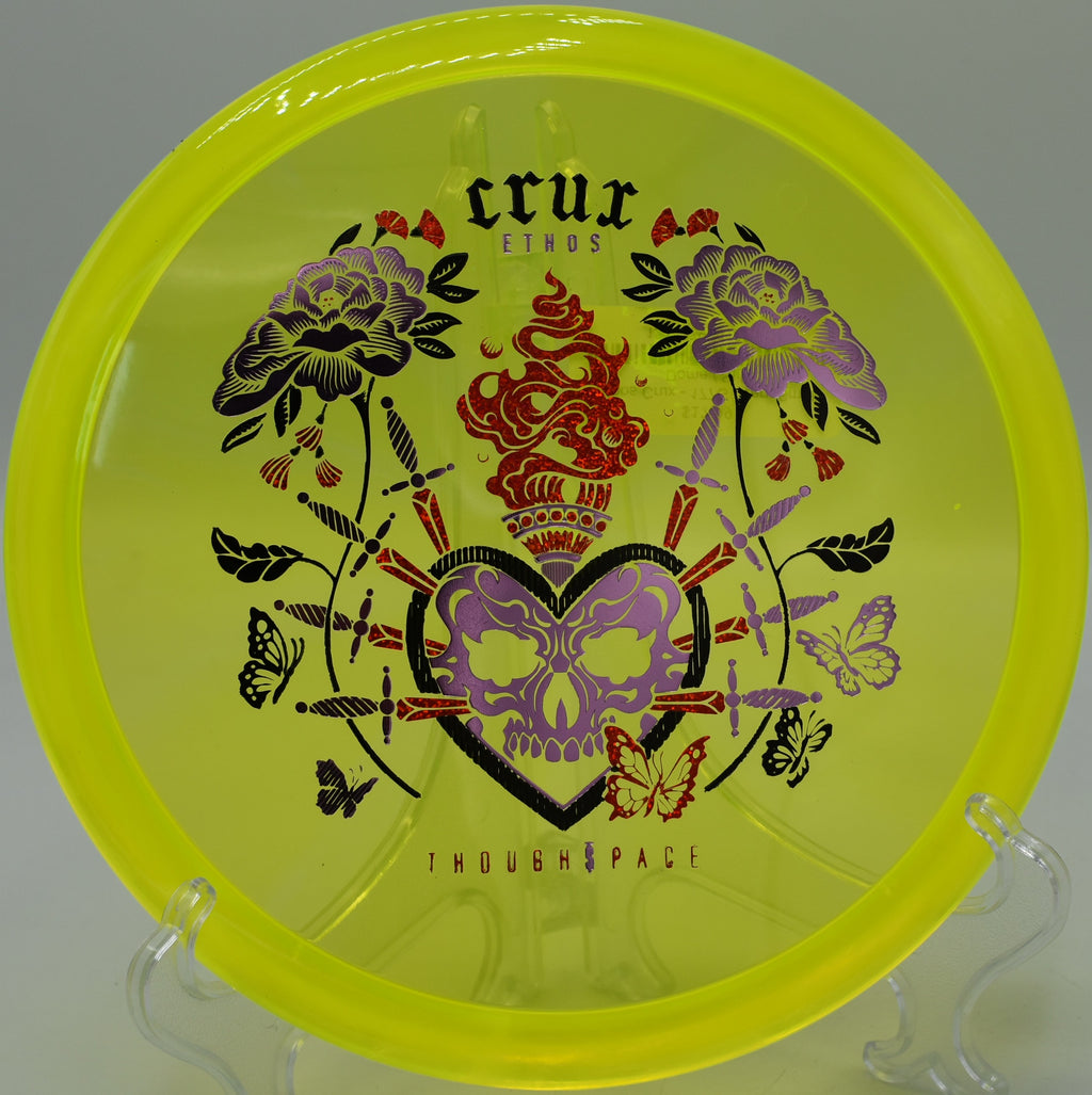 Thought Space Ethos Crux ripping down a wide-open fairway at Eagles Crossing Disc Golf Course in Hawk Point, Missouri