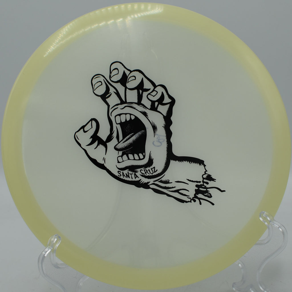 Discmania Glow MD3 glowing bright on a laser-straight line at Northwood Black in Morton, Illinois.
