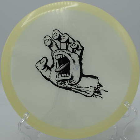 Discmania Glow MD3 glowing bright on a laser-straight line at Northwood Black in Morton, Illinois.