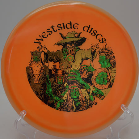 Westside Harp glow disc skipping near basket under moonlight at DeLaveaga, Santa Cruz CA