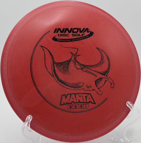 An Innova DX Manta holding a dead-straight flight at Cherry Creek Disc Golf Course in Aurora, Colorado.