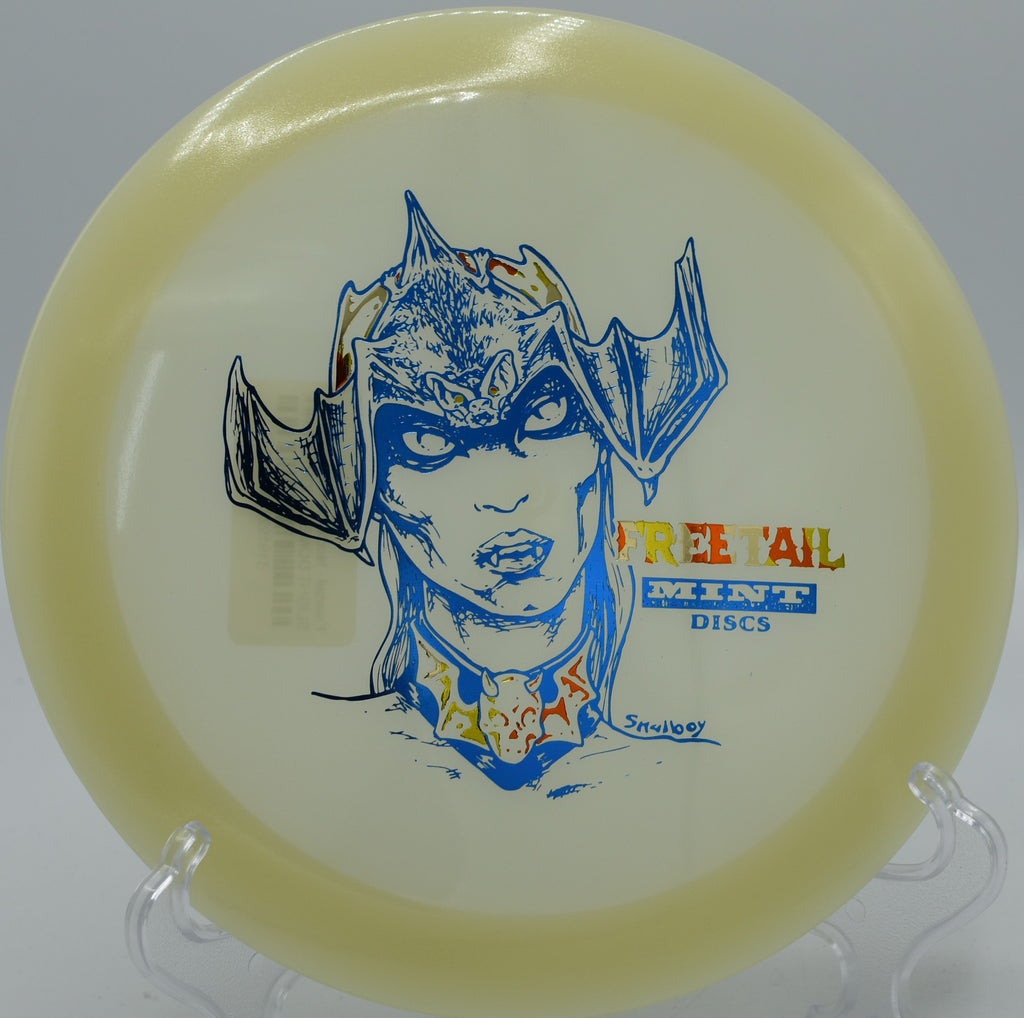 Mint Discs Nocturnal Freetail landing softly near the basket on Hole 7 at Eagle Ridge Disc Golf Course, Boise, Idaho.