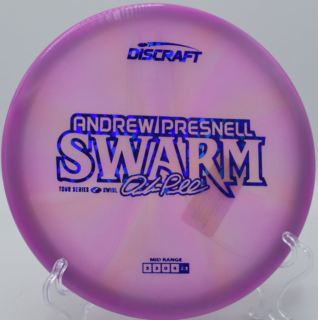 Z Swirl Swarm dumping out left on a backhand skip shot at Flip City in Shelby, Michigan.