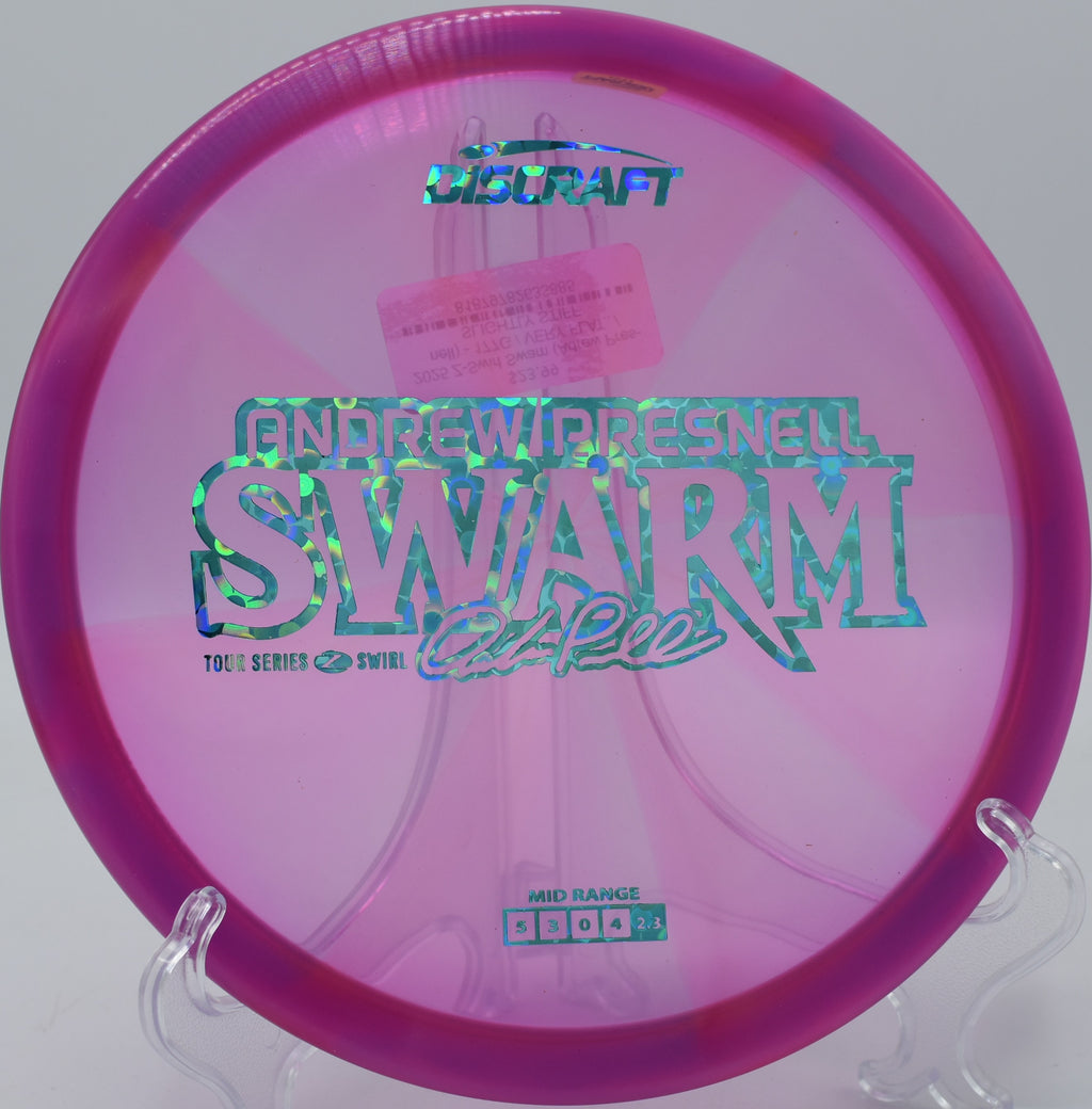 Z Swirl Swarm dumping out left on a backhand skip shot at Zephyrhills Disc Golf Course in Florida.
