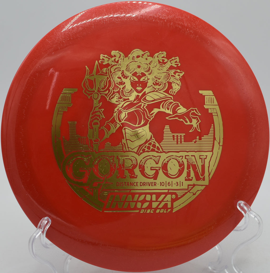 Innova Gorgon on a controlled fairway drive at Maple Hill Disc Golf Course in Leicester, Massachusetts