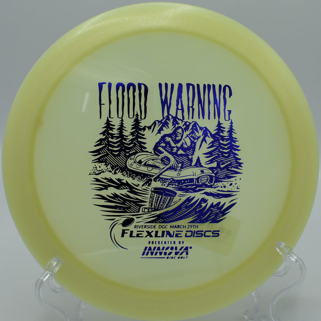 Proto Glow Champion Gorgon cutting through a crosswind on Hole 3 at Blue Ribbon Pines Disc Golf Course, East Bethel, Minnesota.