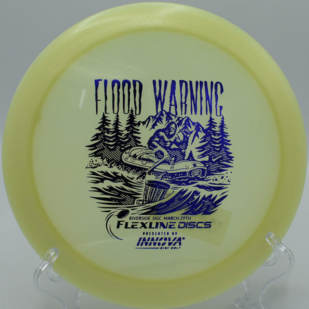 Proto Glow Champion Gorgon cutting through a crosswind on Hole 3 at Blue Ribbon Pines Disc Golf Course, East Bethel, Minnesota.