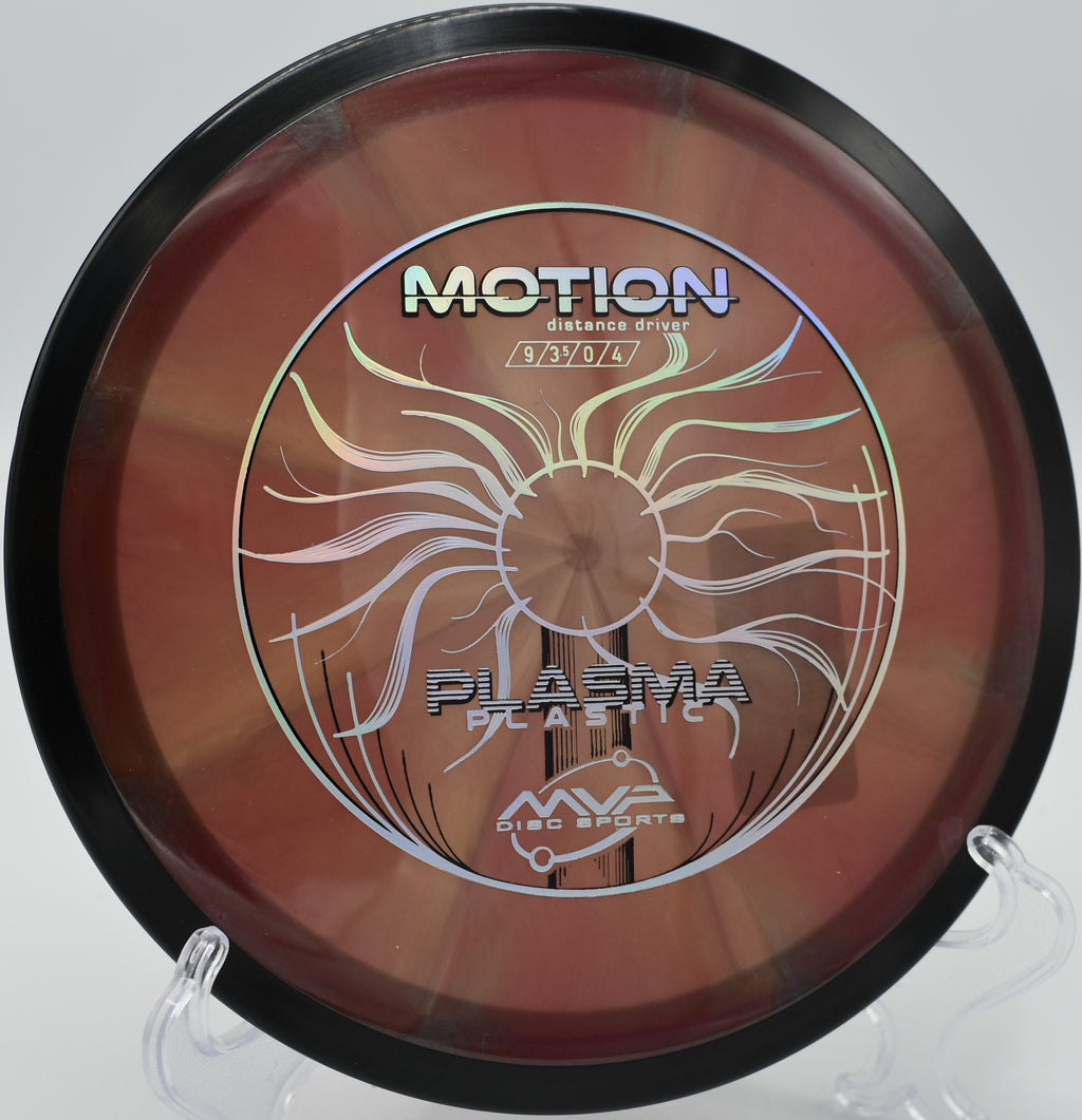 A disc golfer launching a forehand flex shot with a Plasma Motion at Farragut State Park Disc Golf Complex in Athol, Idaho.