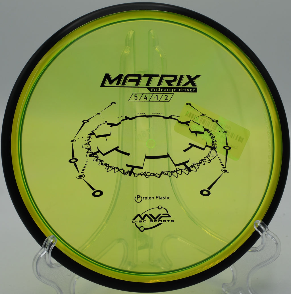 An MVP Proton Matrix carving a controlled turnover shot at Heritage Park Disc Golf Course in Olathe, Kansas.