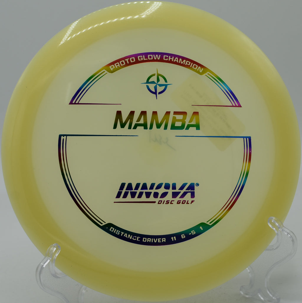 Mamba glowing through the dark fairway at Creekside Disc Golf Course in Salt Lake City, Utah.