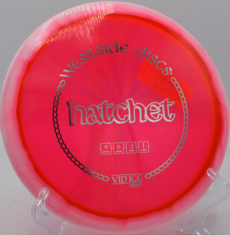 Bright Orbit Hatchet resting near the basket on a touch drive at North Tahoe Lions DGC in Tahoe Vista, California.