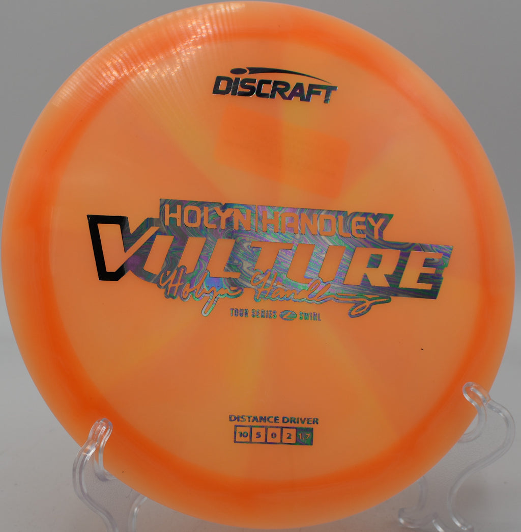 Discraft Z Swirl Vulture gliding straight with late fade at Hornings Hideout in North Plains, Oregon.