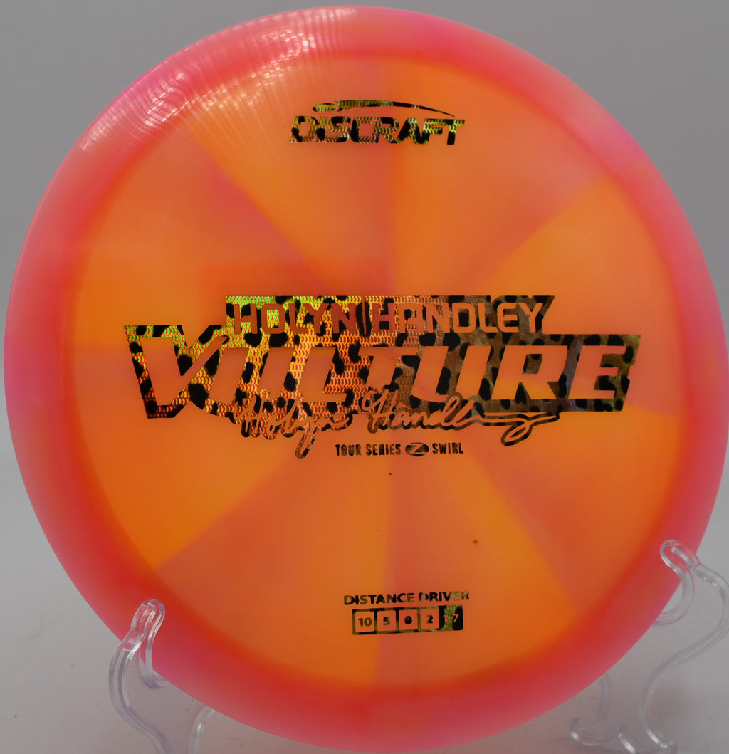 Discraft Z Swirl Vulture flying cleanly on a flat release at Zephyr Cove Park in Lake Tahoe, Nevada.