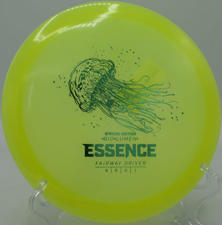 Glow-in-the-dark Bio Lumen Essence parked softly under the basket at Gaffney's Grove Disc Golf Course in Cheney, Washington