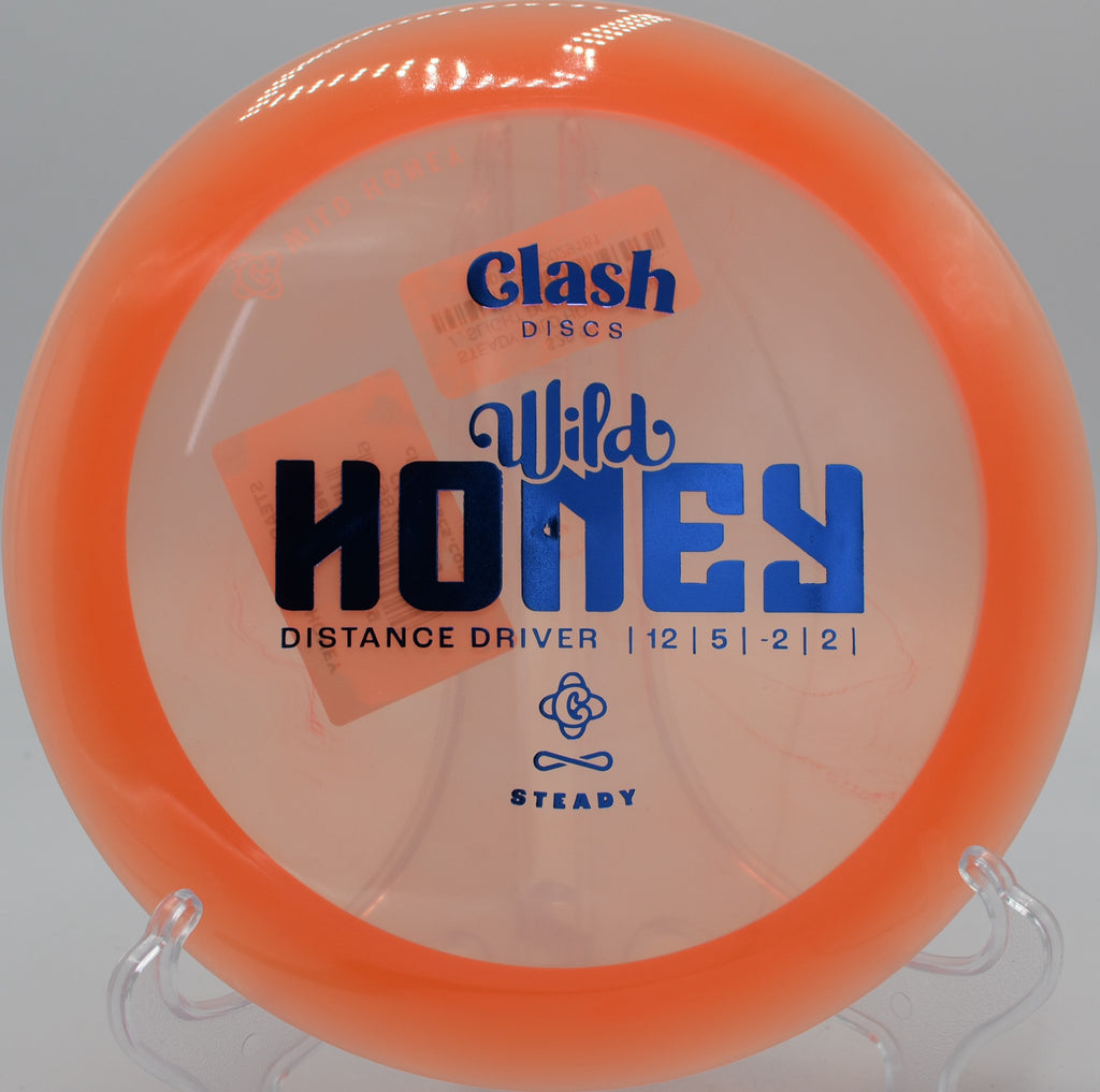 Clash Discs Steady Wild Honey carving a flex shot on Hole 14 at Rolling Pines Disc Golf Course, Wilkesboro, North Carolina.