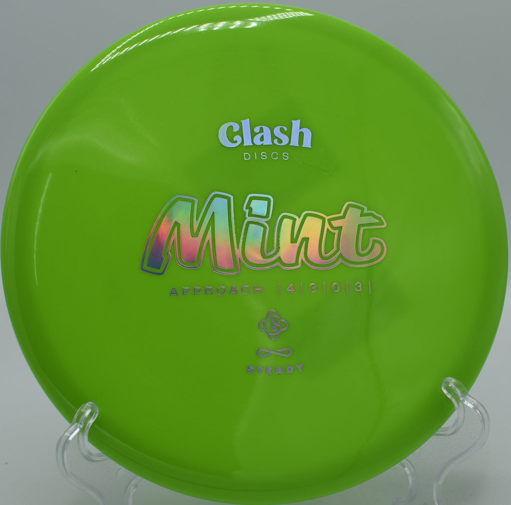 Clash Discs Steady Mint holding a soft flex shot on Hole 12 at Cedar Hill Disc Golf Course, Nashville, Tennessee.