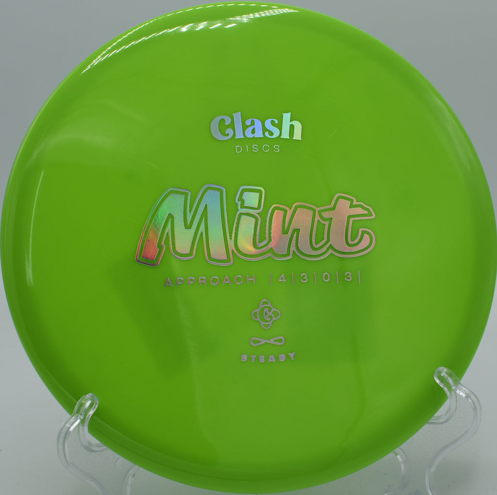 Steady Mint skipping up toward the basket on Hole 5 at Trophy Club Disc Golf Course, Trophy Club, Texas.