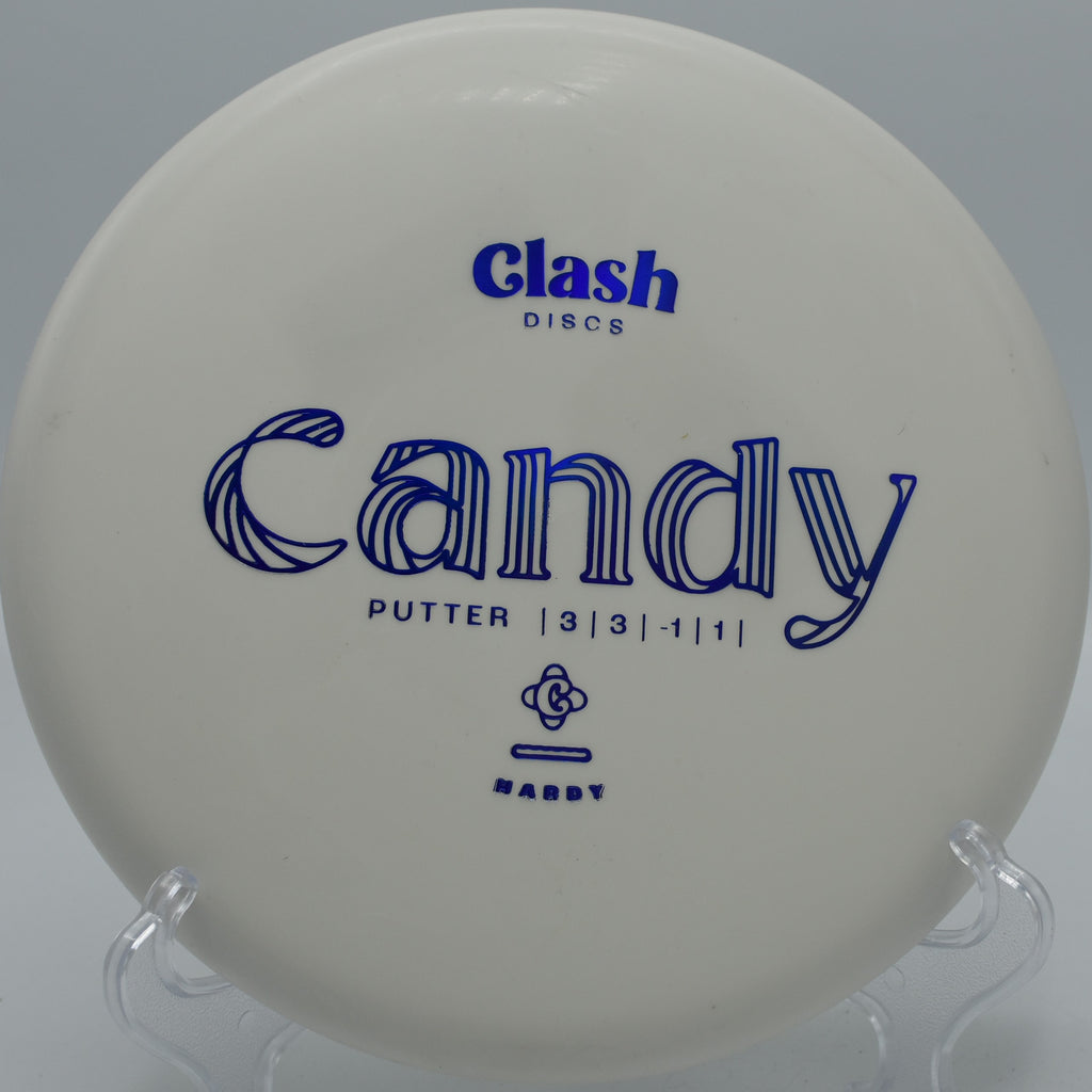 Clash Discs Hardy Candy carving a gentle anhyzer on Hole 9 at Rolling Pines Disc Golf Course, Wilkesboro, North Carolina.