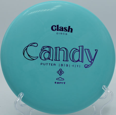 Clash Discs Softy Candy dropping smoothly into the basket on Hole 9 at Rolling Pines Disc Golf Course, Wilkesboro, North Carolina.