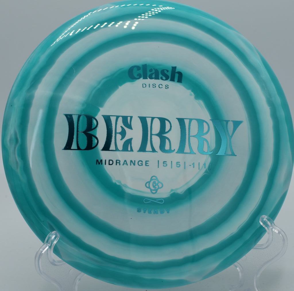 Clash Discs Steady Ring Berry dropping softly into the circle on Hole 11 at Riverbend Disc Golf Course, North Little Rock, Arkansas.