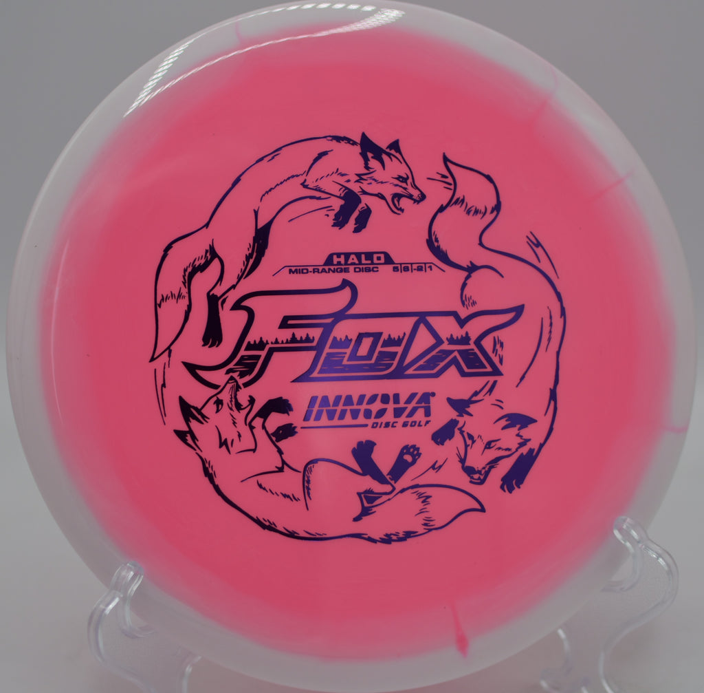 Innova Halo Star Fox fairway driver gliding smoothly on a hyzer-flip line at Maple Hill Disc Golf Course in Leicester, Massachusetts.