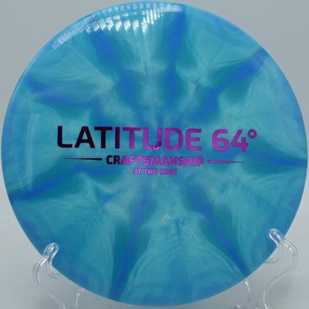 Latitude 64° Gold-Ice Burst Claymore Craftsmanship midrange floating straight with glide at Maple Hill Disc Golf Course in Leicester, Massachusetts.