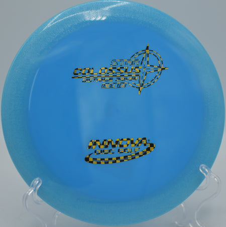 Innova Star Colossus speed-14 driver launched on a max-distance bomb at Maple Hill Disc Golf Course in Leicester, Massachusetts.