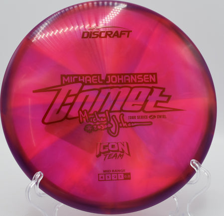 Z Swirl Comet 2025 Michael Johansen edition gliding smooth on a turnover at Maple Hill Disc Golf Course in Leicester, Massachusetts

