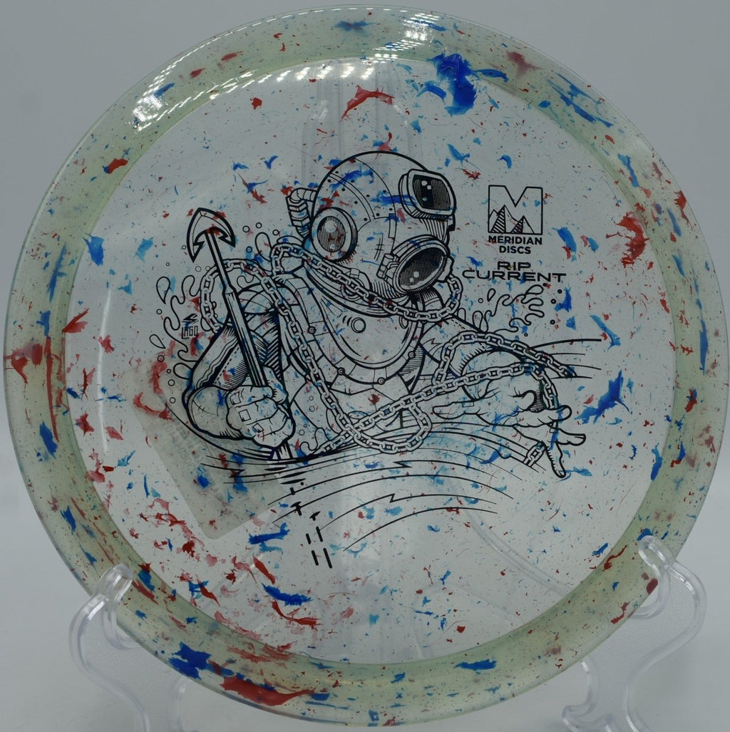 Marbled Clarus Rip Current flex shot at Lemon Lake Disc Golf Course in Crown Point, Indiana