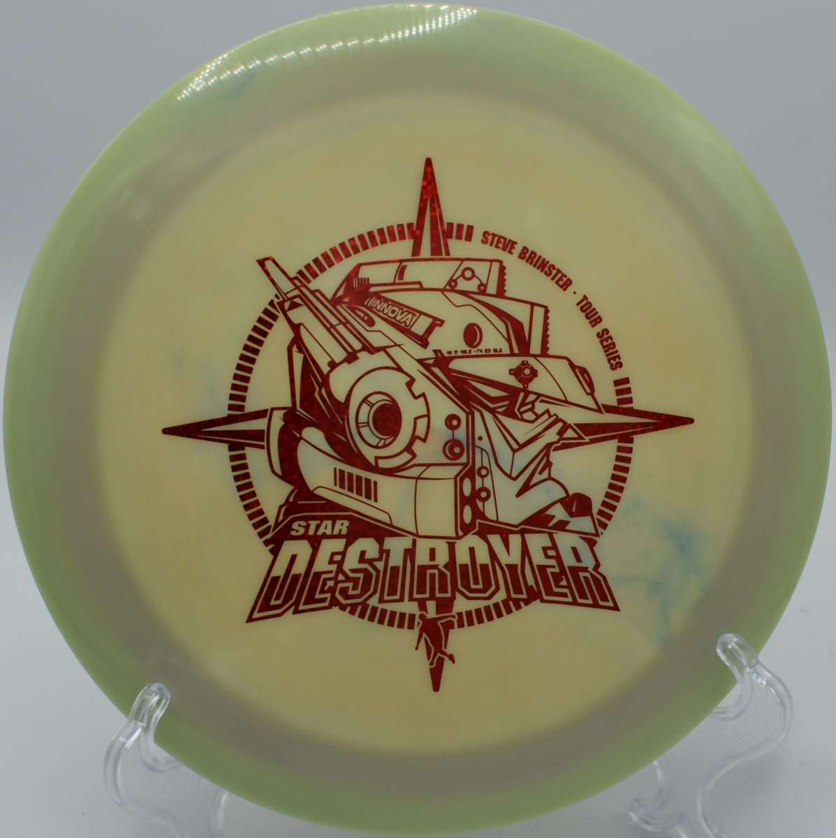 Brinster Star Destroyer ripping a long S-curve through open fairways at North Georgia Canopy Tours Disc Golf Course in Lula, Georgia, blending high-speed glide with a crushing finish
