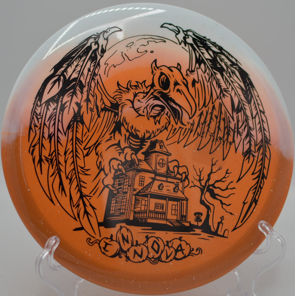 Halloween Duo Roc3 flying laser-straight with predictable fade at Harry Myers Disc Golf Course in Rockwall, Texas.