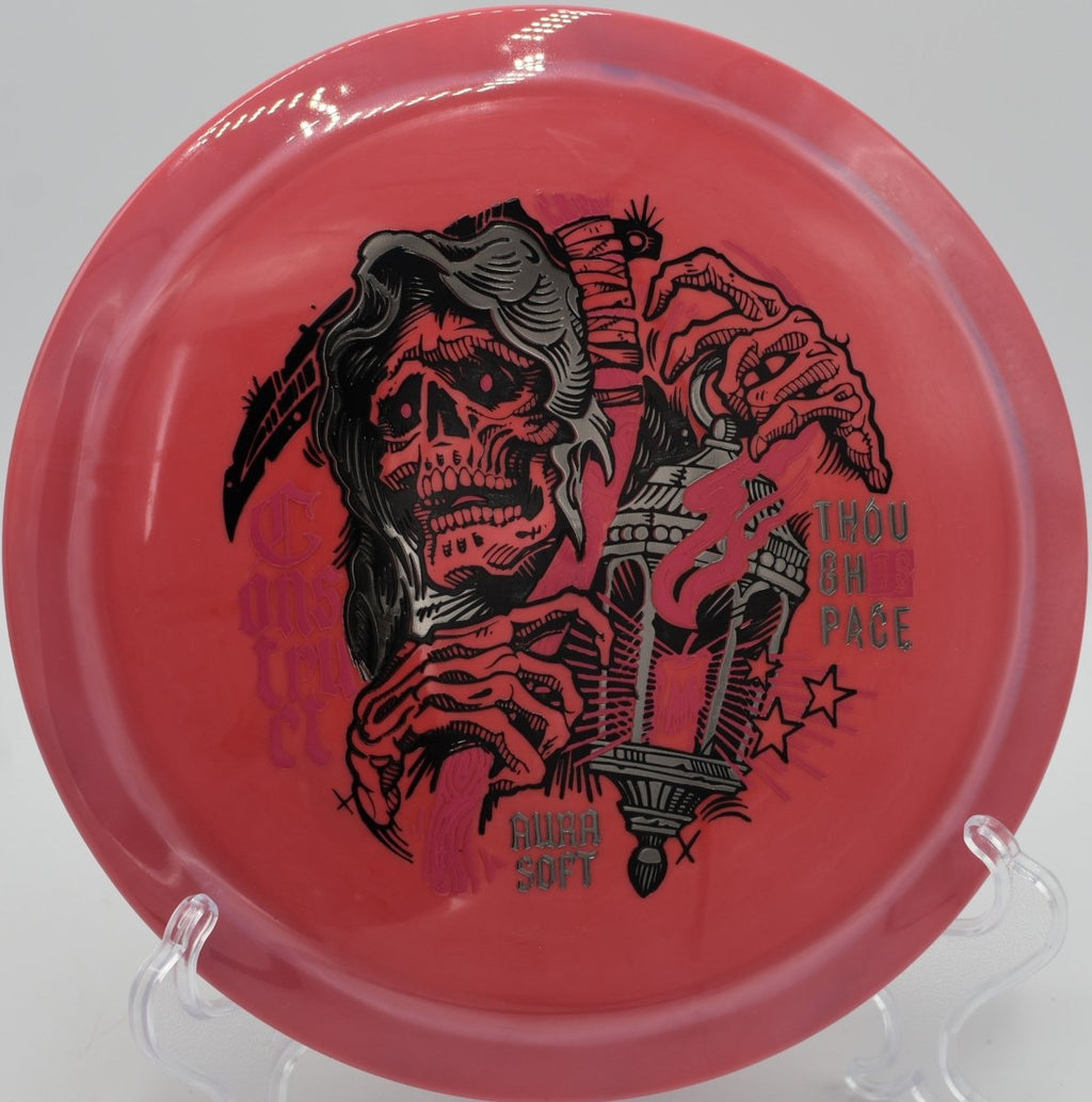 Thought Space Athletics Construct stable distance driver shaping a long flex line at Maple Hill Disc Golf Course in Leicester, Massachusetts