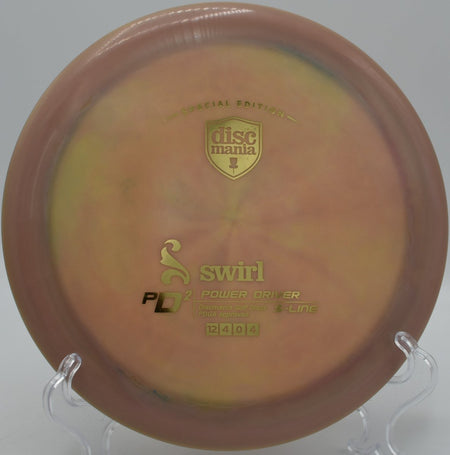 Swirly Star PD2 distance driver flying on a powerful hyzer line at Milo McIver State Park Disc Golf Course in Estacada, Oregon, showcasing overstable flight, high-speed control, and reliable fade for advanced disc golf throwers