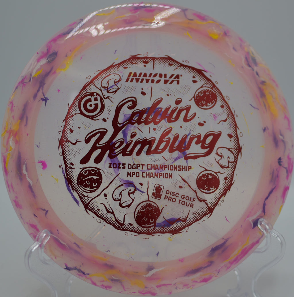 Calvin Heimburg Commemorative Party Time Destroyer ripping a massive backhand drive at Barnett Park Disc Golf Course in Orlando, Florida.