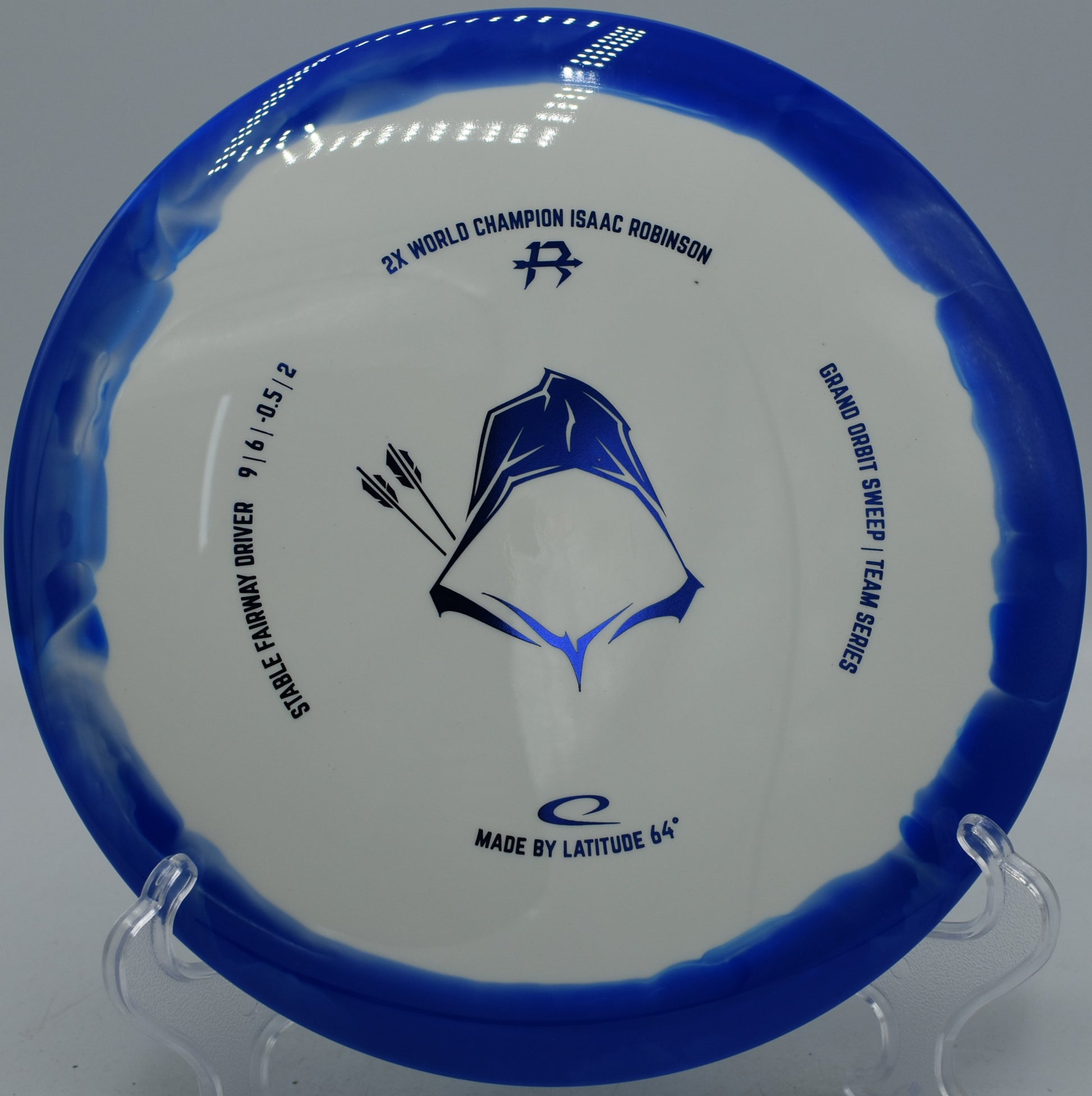 Latitude 64° Grand Orbit Sweep Isaac Robinson 2025 Team Series driver carving a controlled flex at Maple Hill Disc Golf Course in Leicester, Massachusetts.