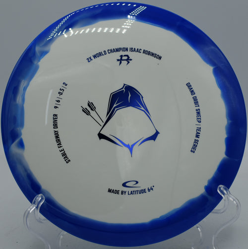 Latitude 64° Grand Orbit Sweep Isaac Robinson 2025 Team Series driver carving a controlled flex at Maple Hill Disc Golf Course in Leicester, Massachusetts.