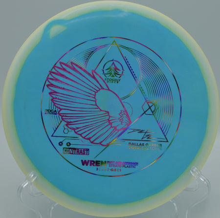 Dallas Garber Signature Contrast Strato Wren released on a smooth spin putt at Harmon Hills Disc Golf Course in Fall Branch, Tennessee.