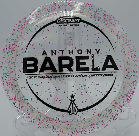 Anthony Barela Victory Edition Z Confetti Venom flying flat with torque-resistant stability at Maple Hill Disc Golf Course in Leicester, Massachusetts

