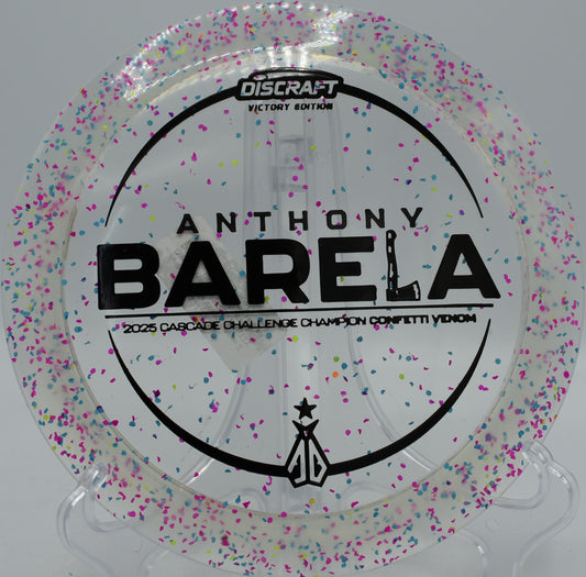 Anthony Barela Victory Edition Z Confetti Venom flying flat with torque-resistant stability at Maple Hill Disc Golf Course in Leicester, Massachusetts

