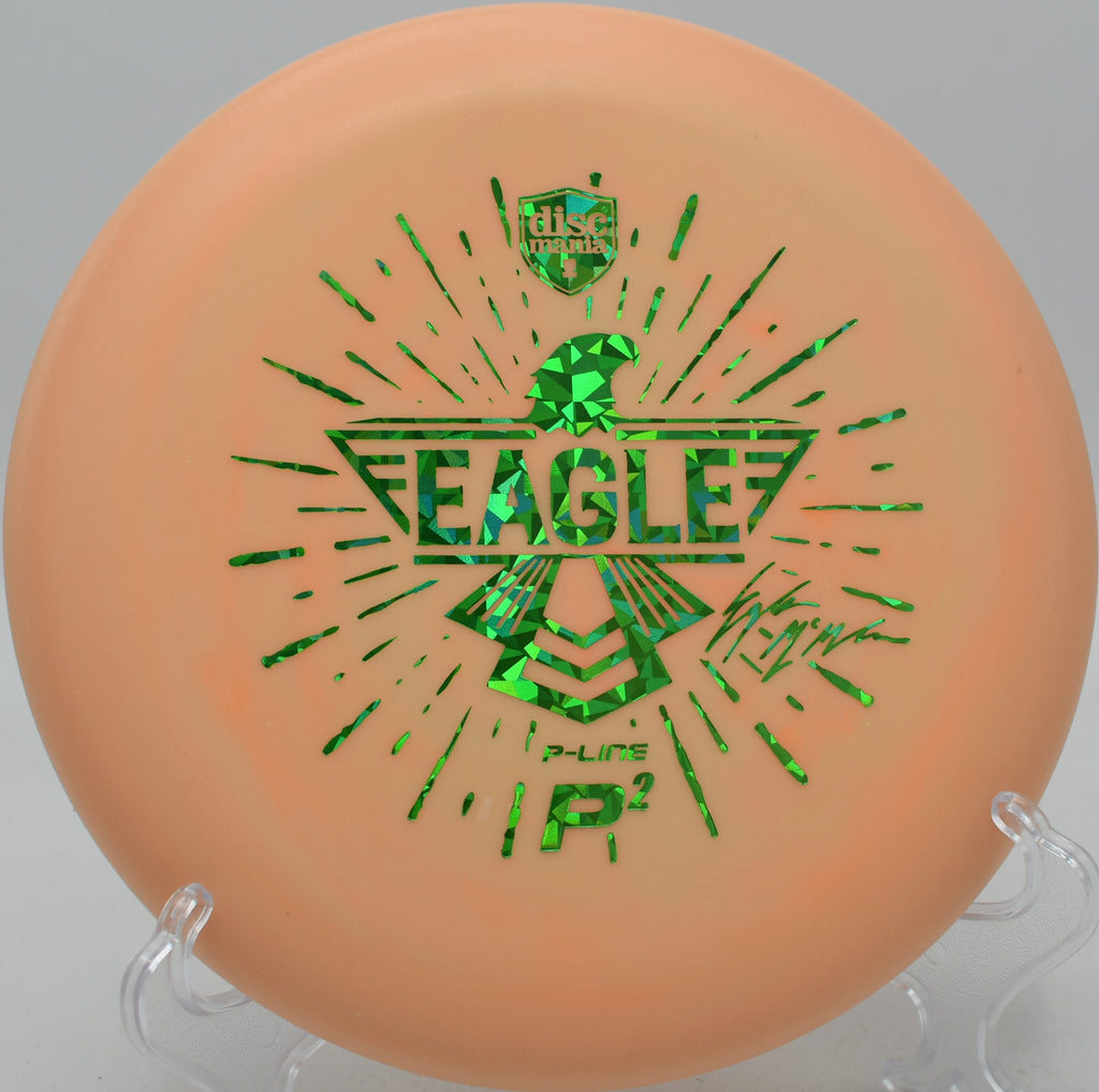 Eagle Totem Glow P-Line P2 glowing bright on a circle one putt under low light at Sabattus DGC in Sabattus, Maine.

